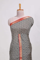 Grey geometric printassam silk saree withzari border and matching blouse
