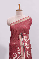 Onion pink zari striped floral design assam silk saree with self zari border and matching motifs blouse
