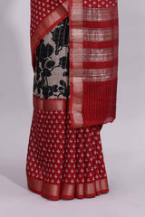 Grey checked zari floral design assam silk saree with contrast zari border and motifs blouse