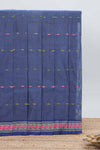 Royal blue butta bengal cotton saree with contrast bentex border and contrast pallu along with blouse piece