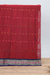 Red butta bengal cotton saree with contrast bentex border and contrast pallu along with blouse piece