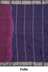 Violet colour bengal cotton saree with all over thread buttas contrast bentex border and contrast pallu along with blouse piece