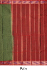 Green plain design bengal cotton saree with contrast border and matching blouse