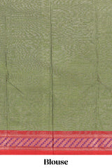 Green plain design bengal cotton saree with contrast border and matching blouse