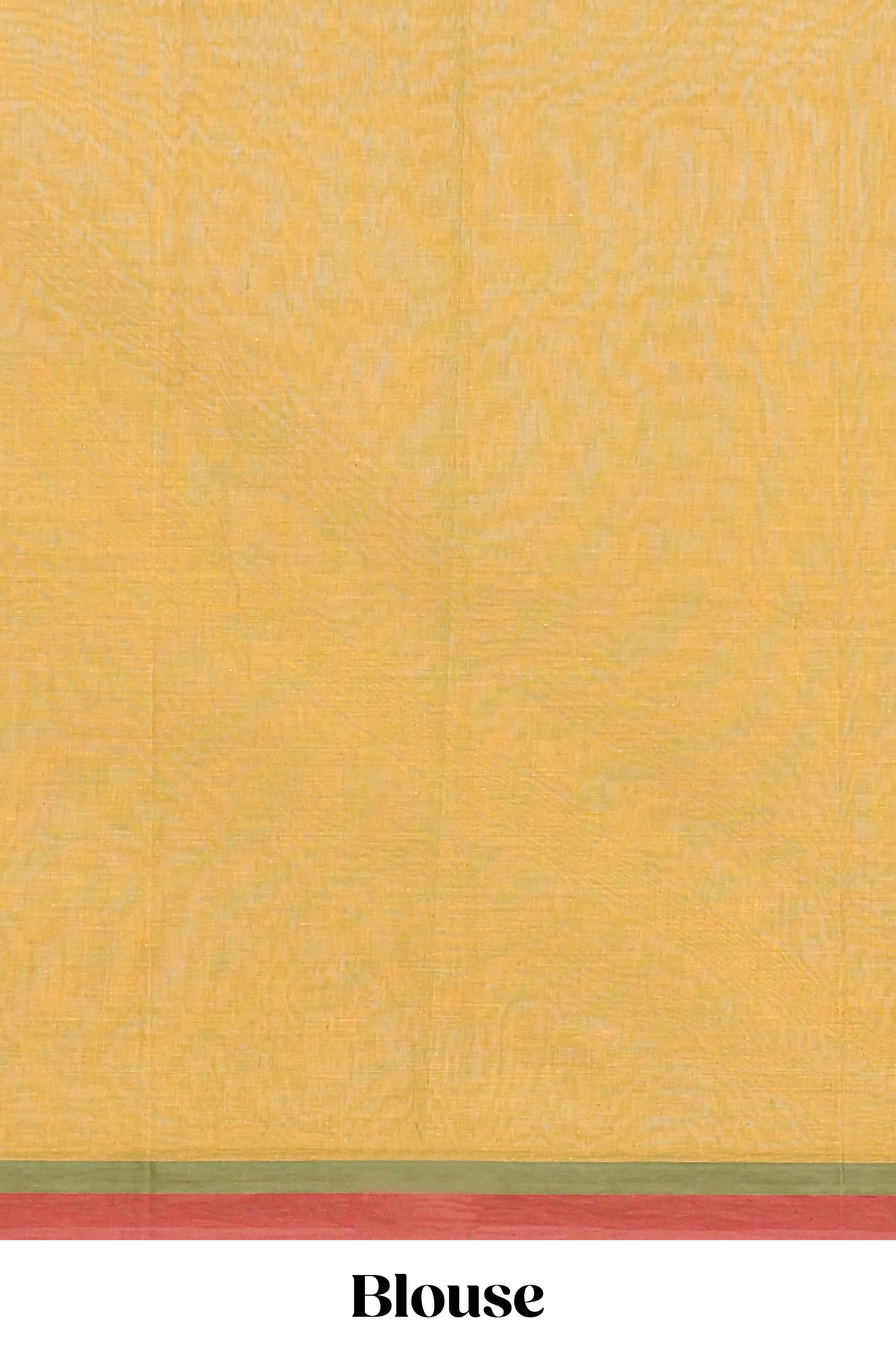 Orange geometric motifs design bengal cotton saree with contrast border and blouse