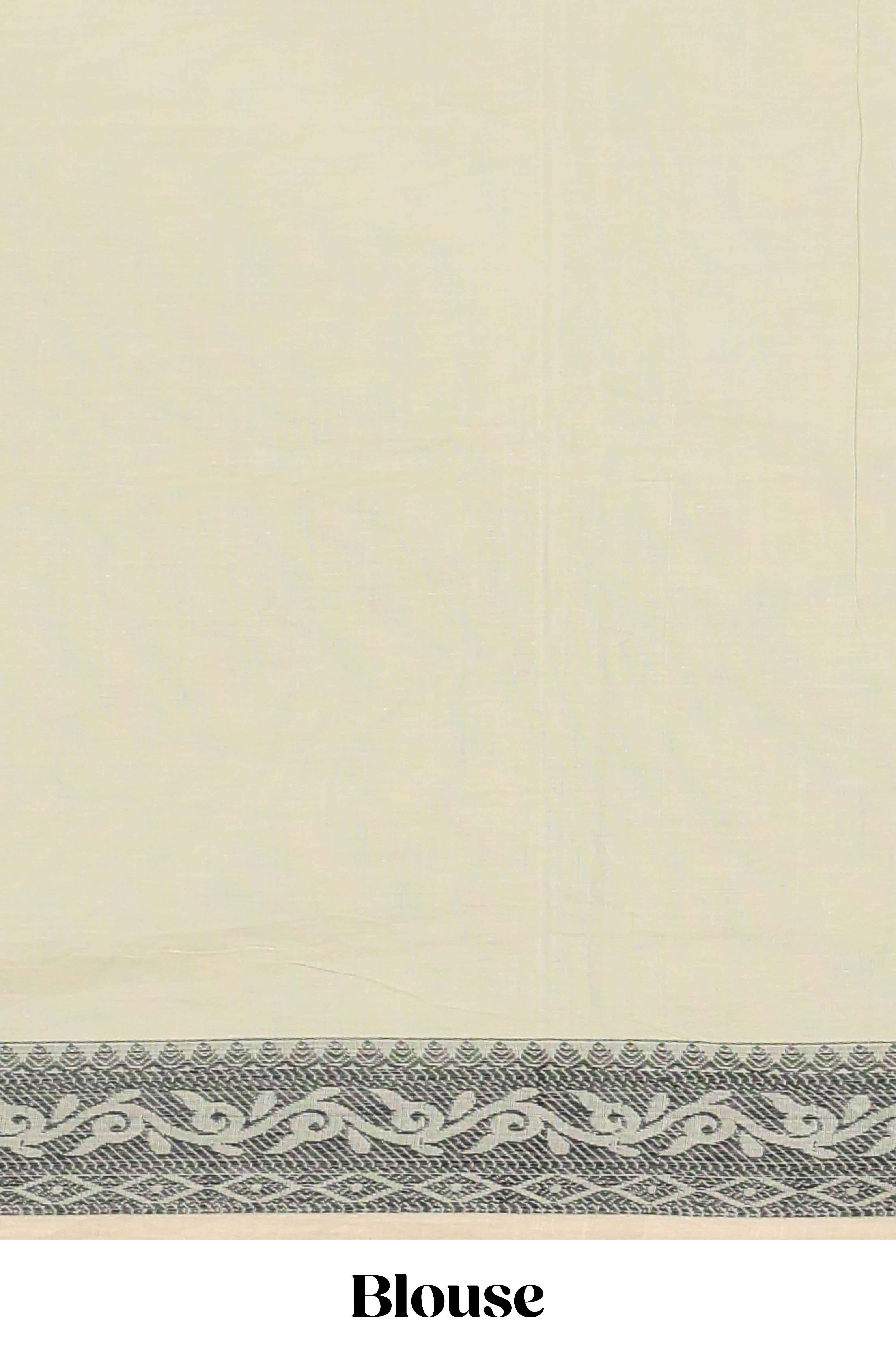 Powder green motifs design bengal cotton saree with self border and matching blouse