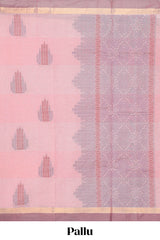 Powder pink motifs design bengal cotton saree with self border and matching blouse