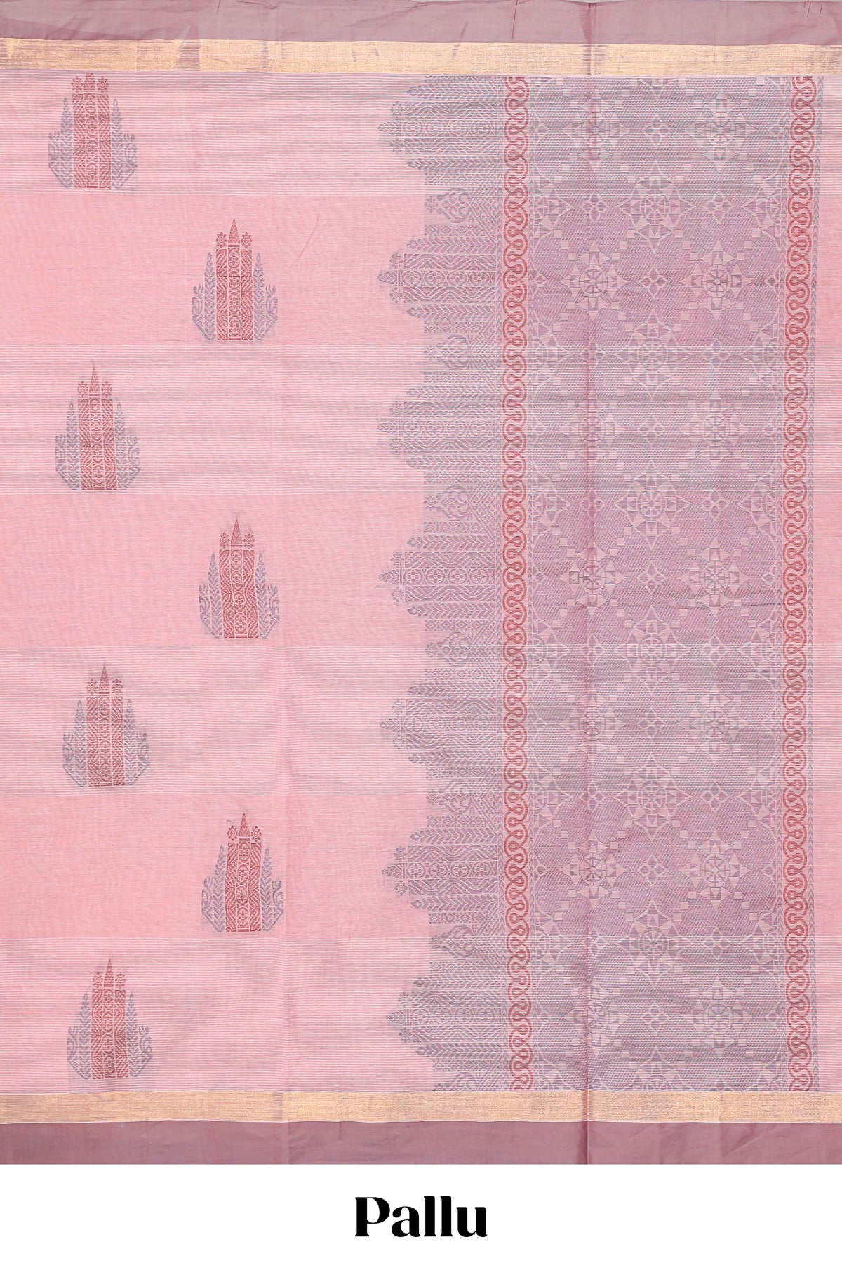 Powder pink motifs design bengal cotton saree with self border and matching blouse