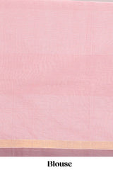 Powder pink motifs design bengal cotton saree with self border and matching blouse