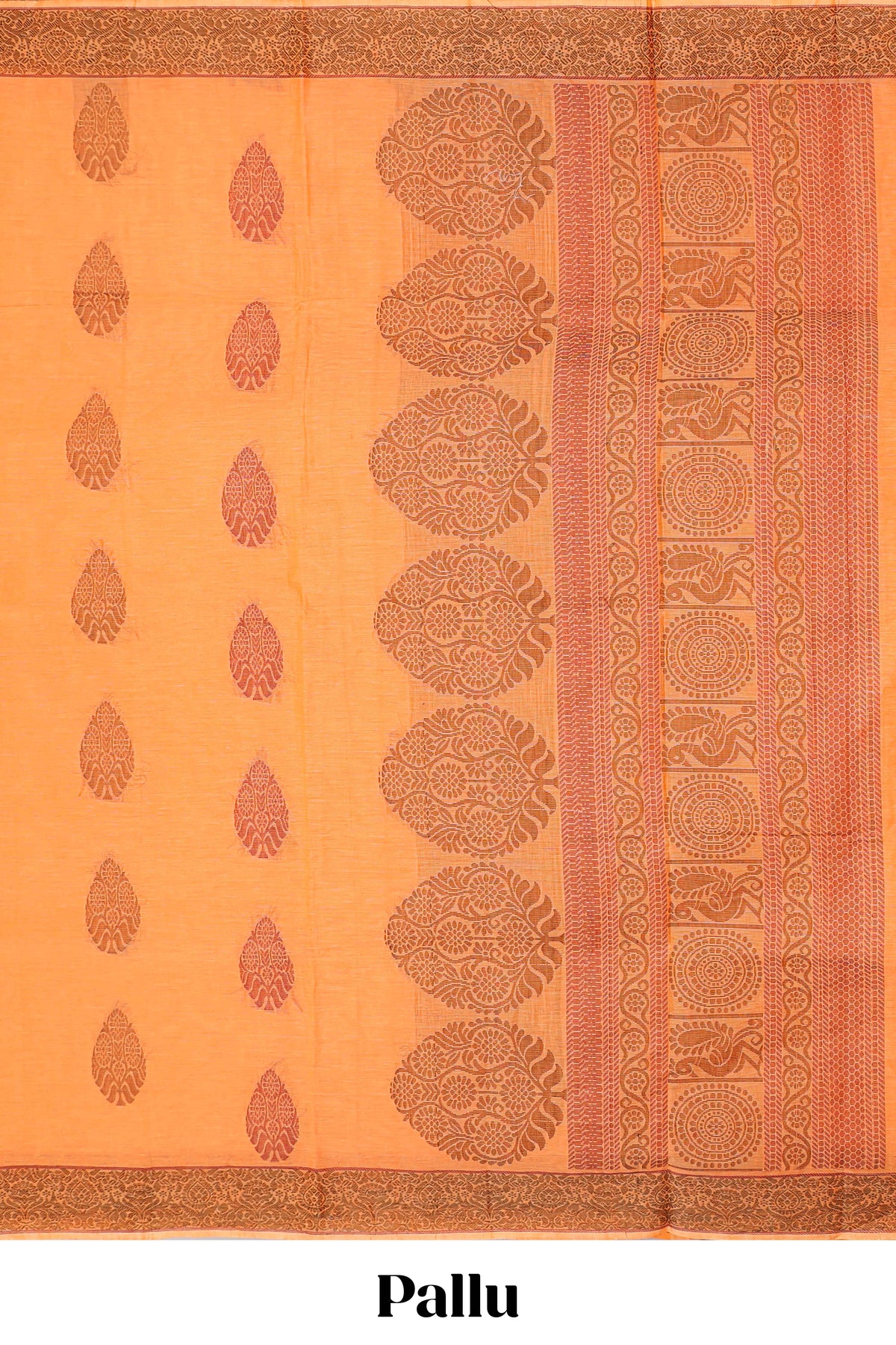 Orange motifs design bengal cotton saree with self border and matching blouse