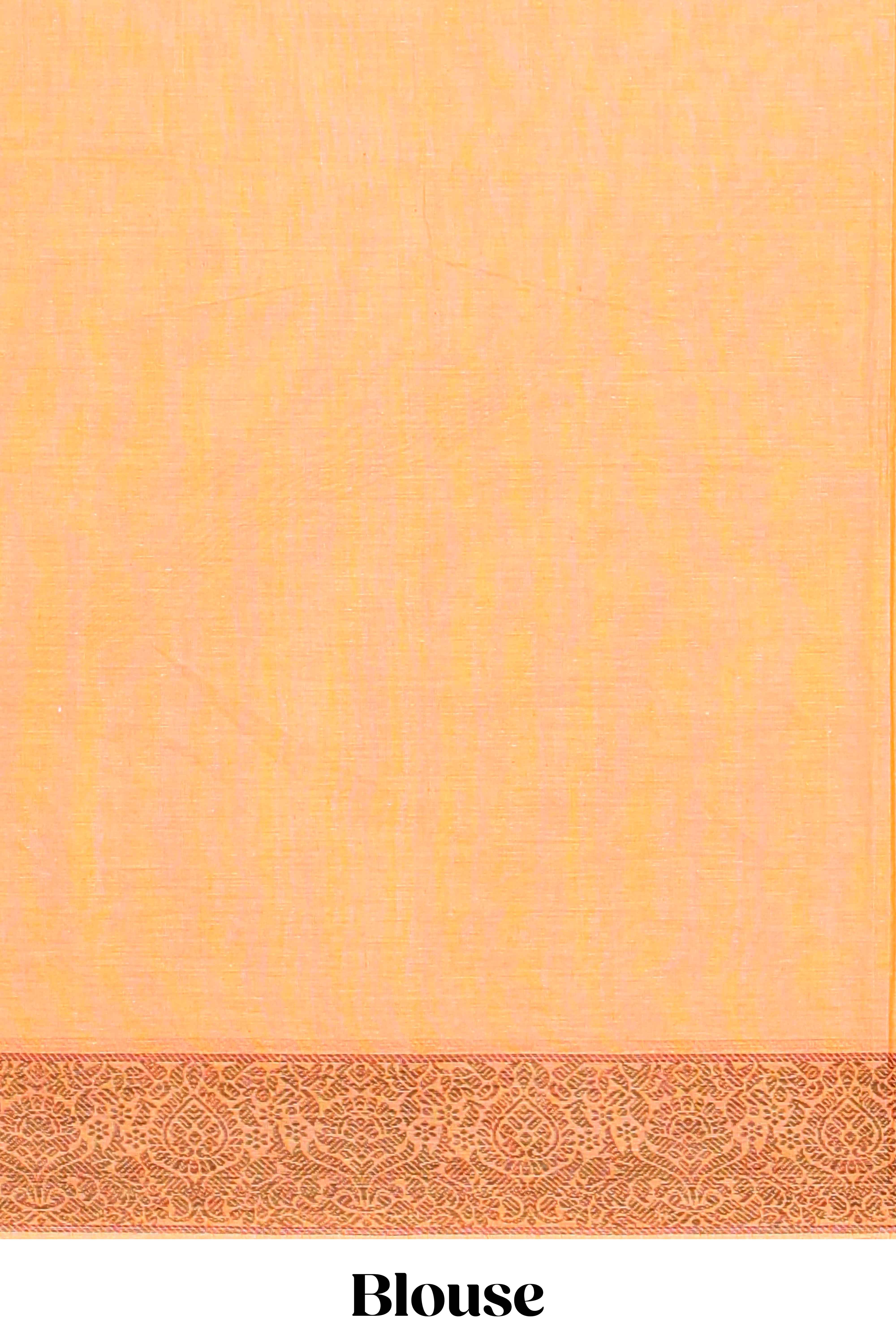 Orange motifs design bengal cotton saree with self border and matching blouse
