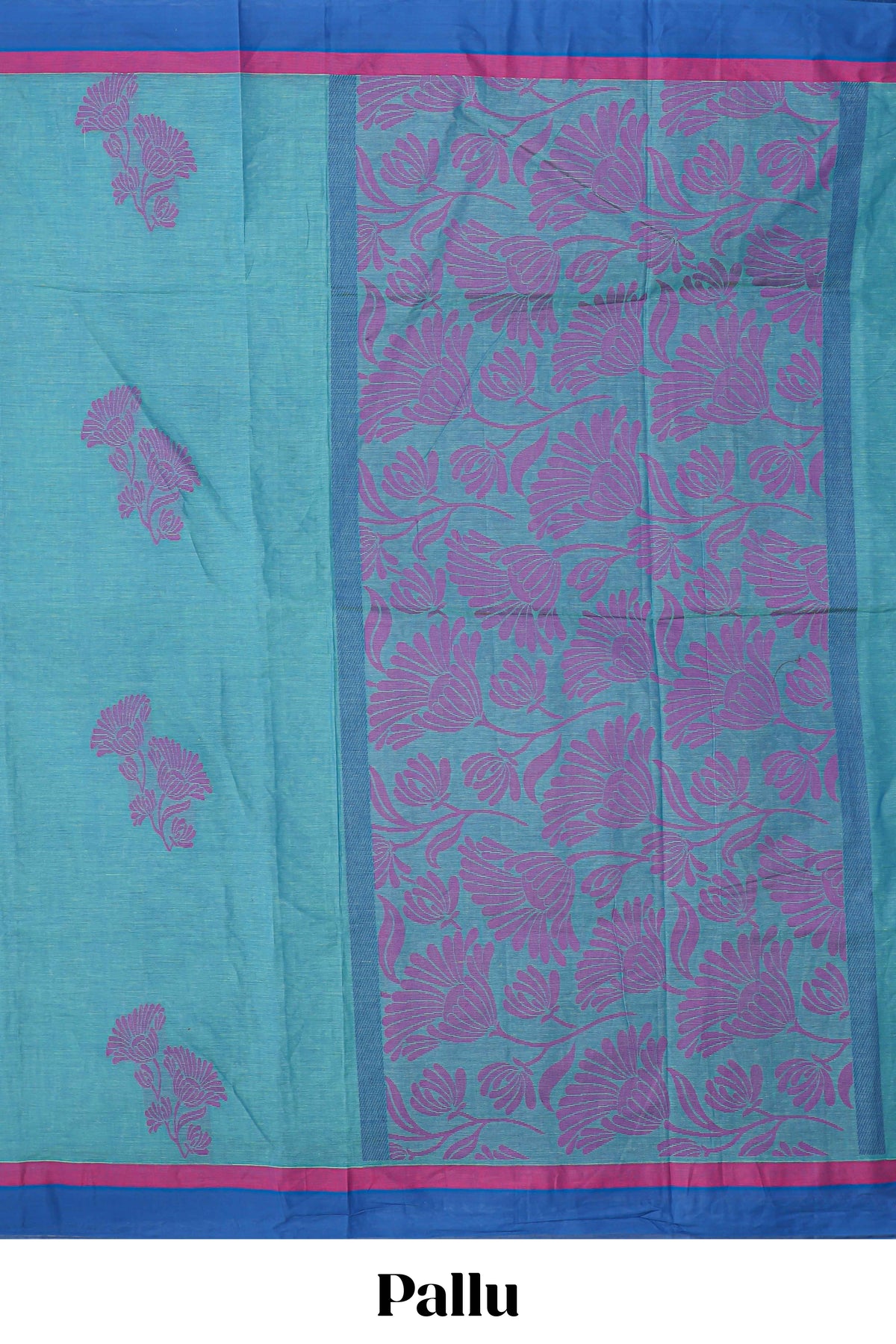 Blue floral motifs designed bengal cotton saree with contrast border and matching blouse