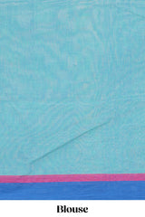 Blue floral motifs designed bengal cotton saree with contrast border and matching blouse