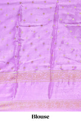 Violet zari butta semi soft silk saree with contrast bentex border and zari striped pallu