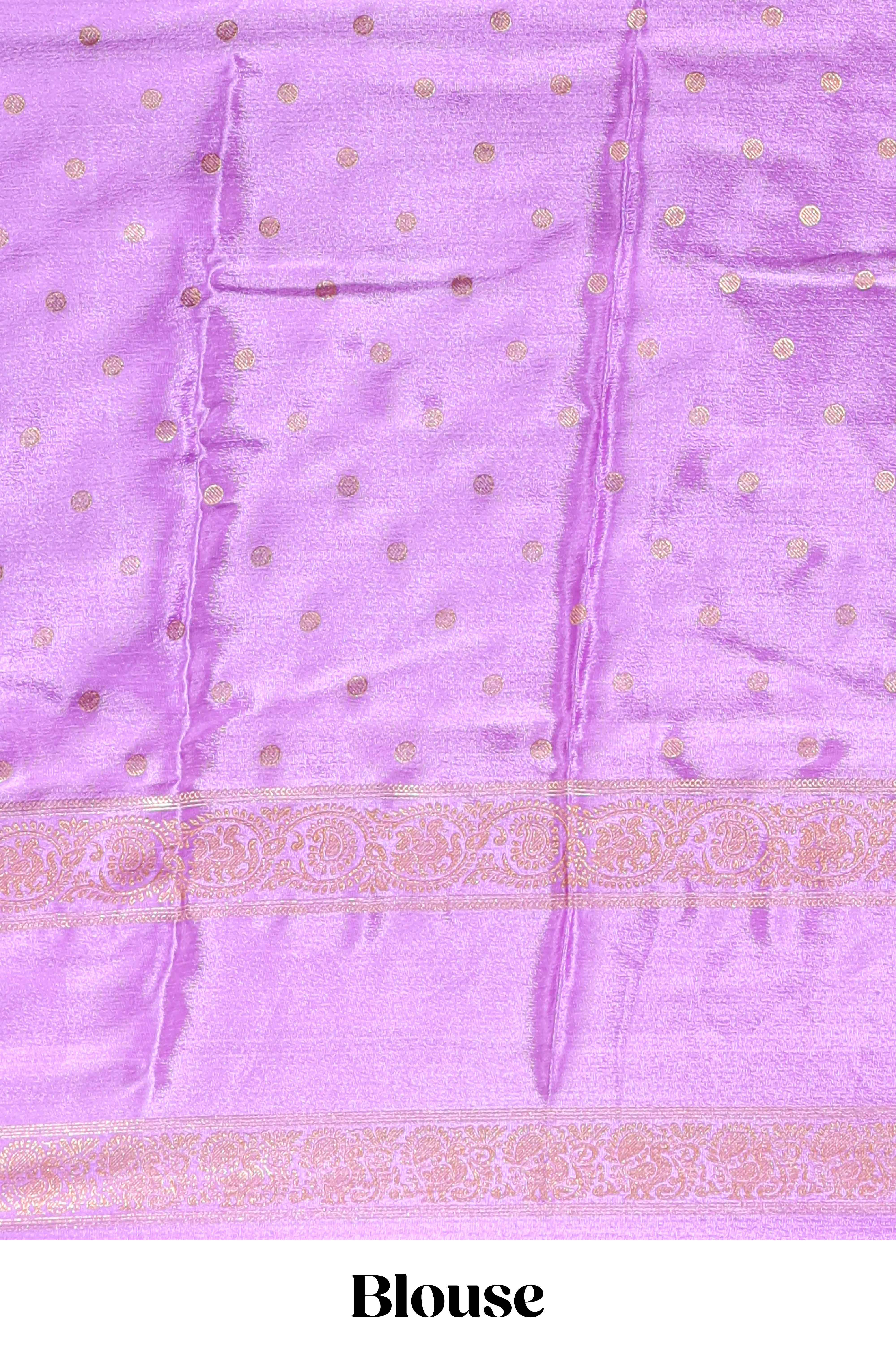 Violet zari butta semi soft silk saree with contrast bentex border and zari striped pallu