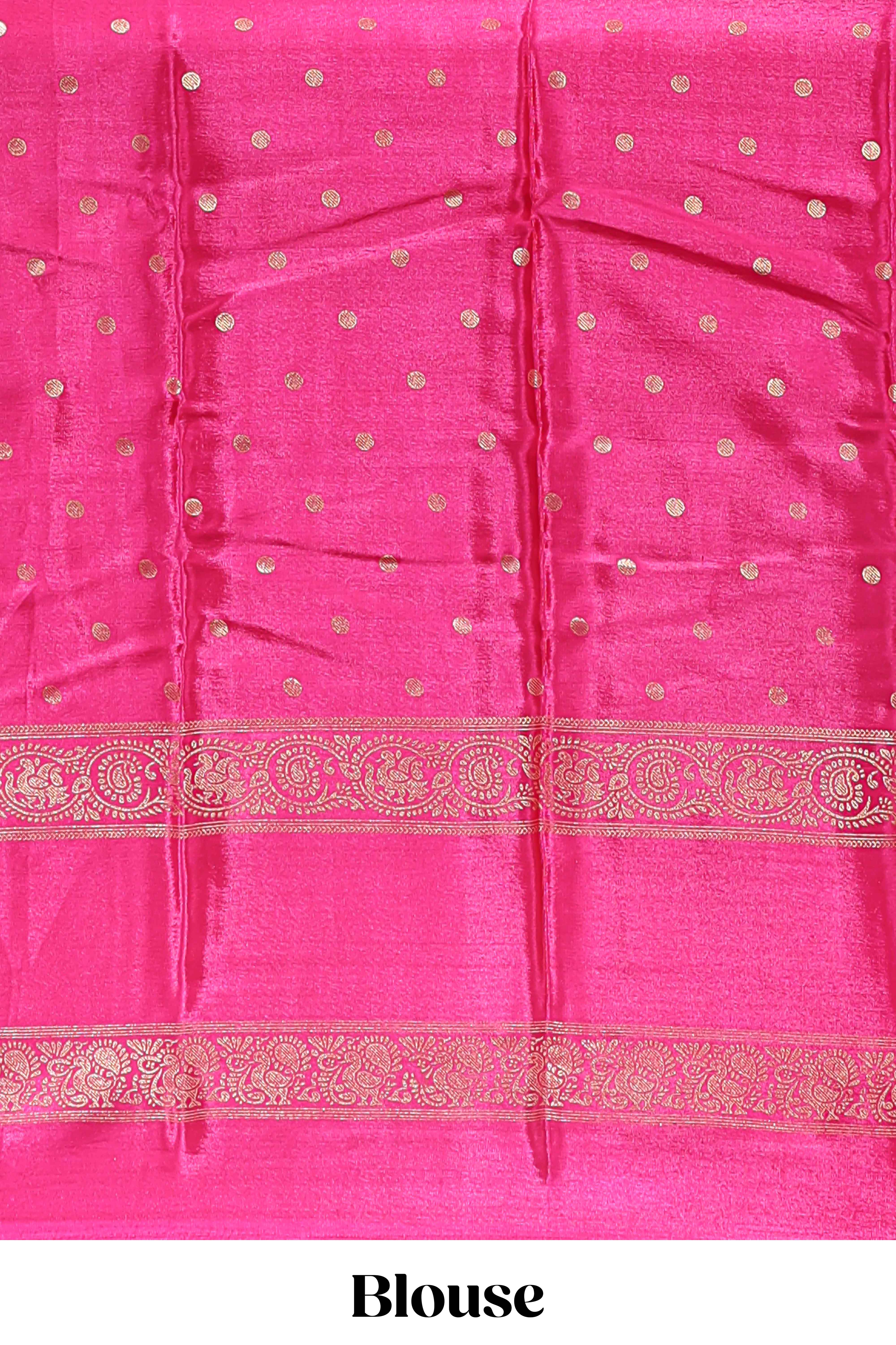 Lime green zari butta semi soft silk saree with contrast bentex border and zari striped pallu