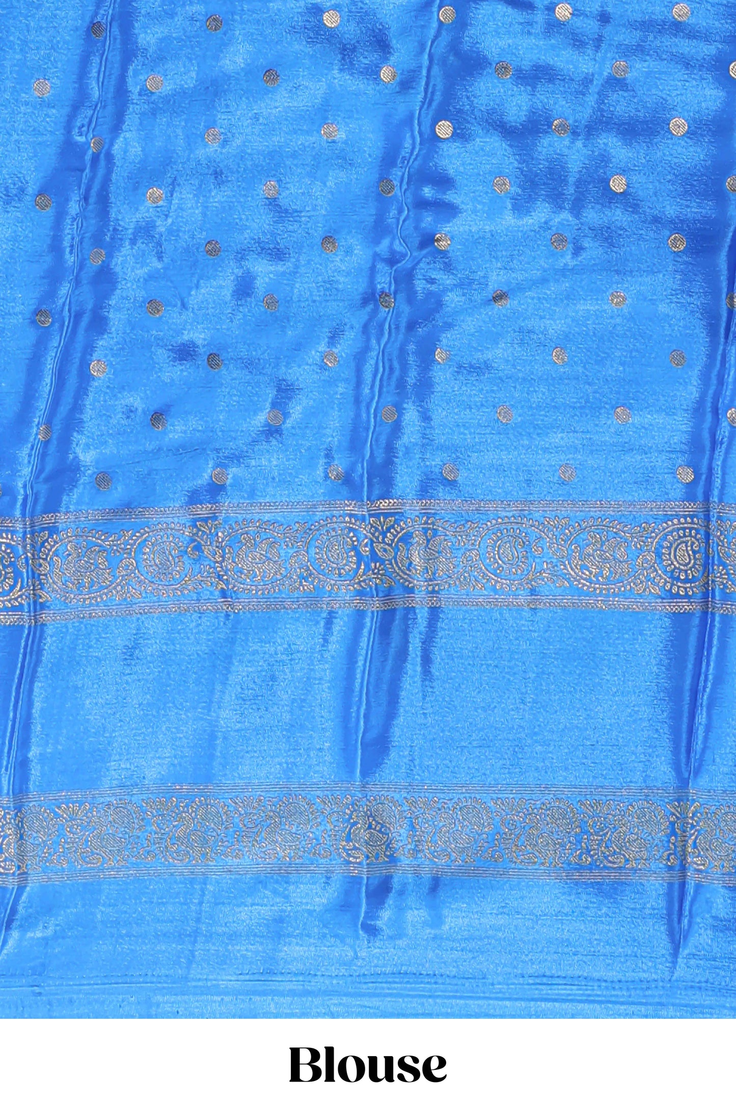 Blue zari butta semi soft silk saree with contrast bentex border and zari striped pallu