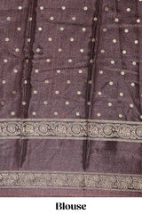 Deep orange zari butta semi soft silk saree with contrast bentex border and zari striped pallu