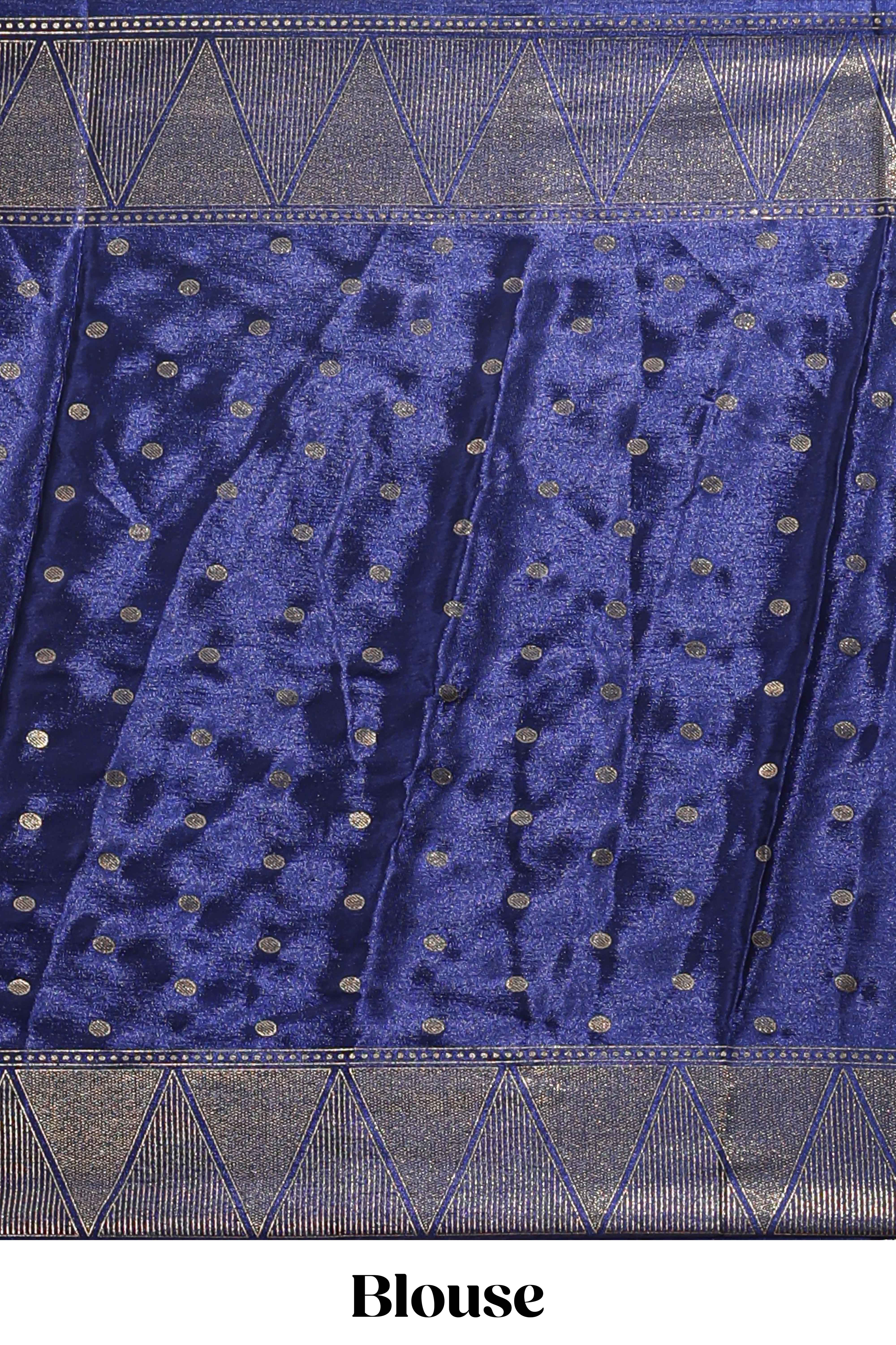 Yellow & blue dual shade zari motifs semi soft silk saree with self border and striped pallu