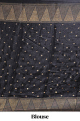 Blue & black dual shade zari motifs semi soft silk saree with self border and striped pallu