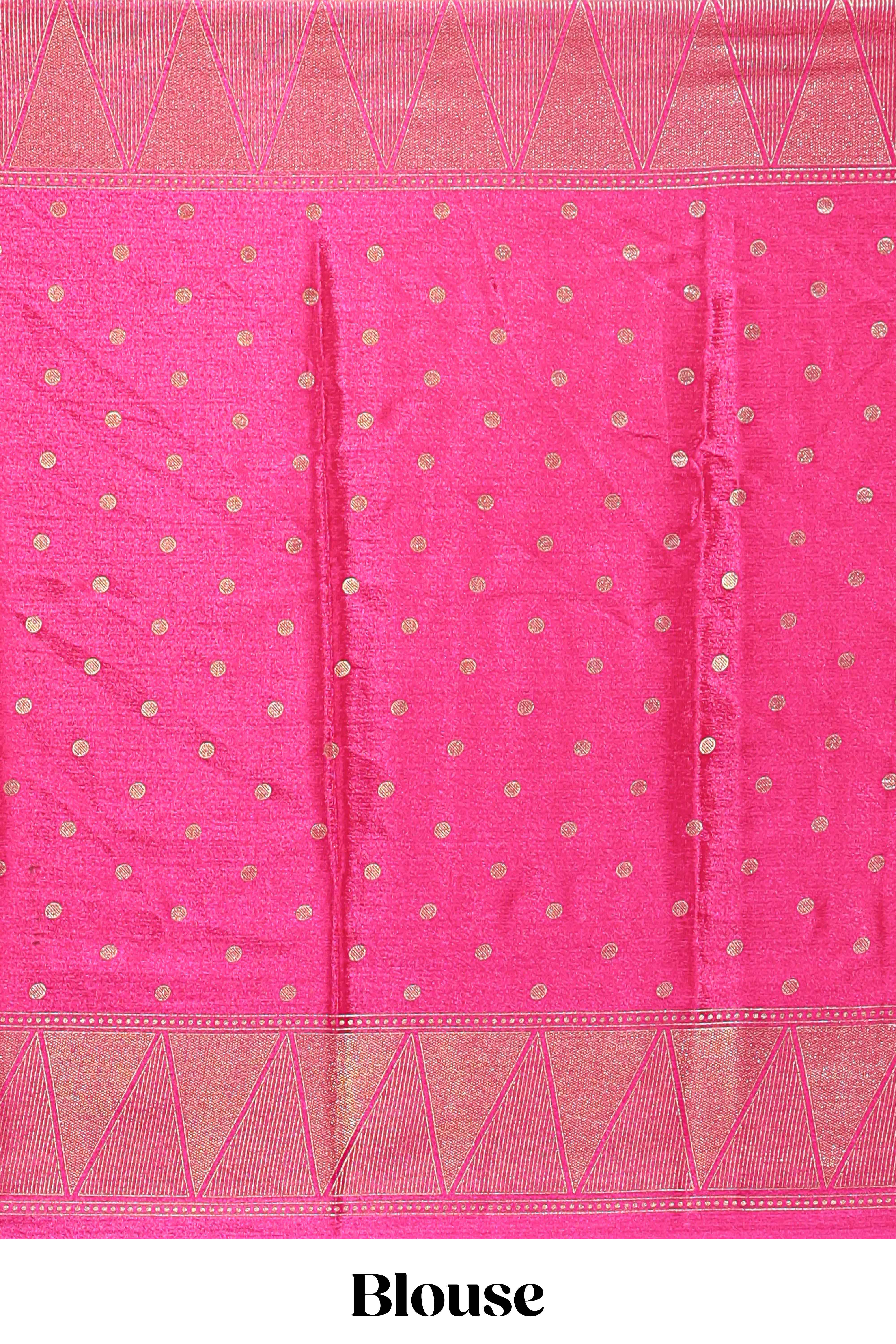 Mustard & pink dual shade zari motifs semi soft silk saree with self border and striped pallu