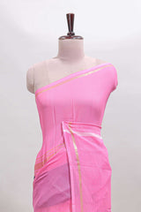 Blue zari motifs semi soft silk saree with contrast border and striped blouse