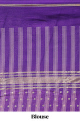 Orange zari motifs semi soft silk saree with contrast border and striped blouse