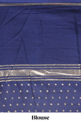 Yellow zari motifs semi soft silk saree with contrast border and striped blouse