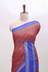 Maroon checked zari motifs semi soft silk saree with contrast bentex border and striped pallu