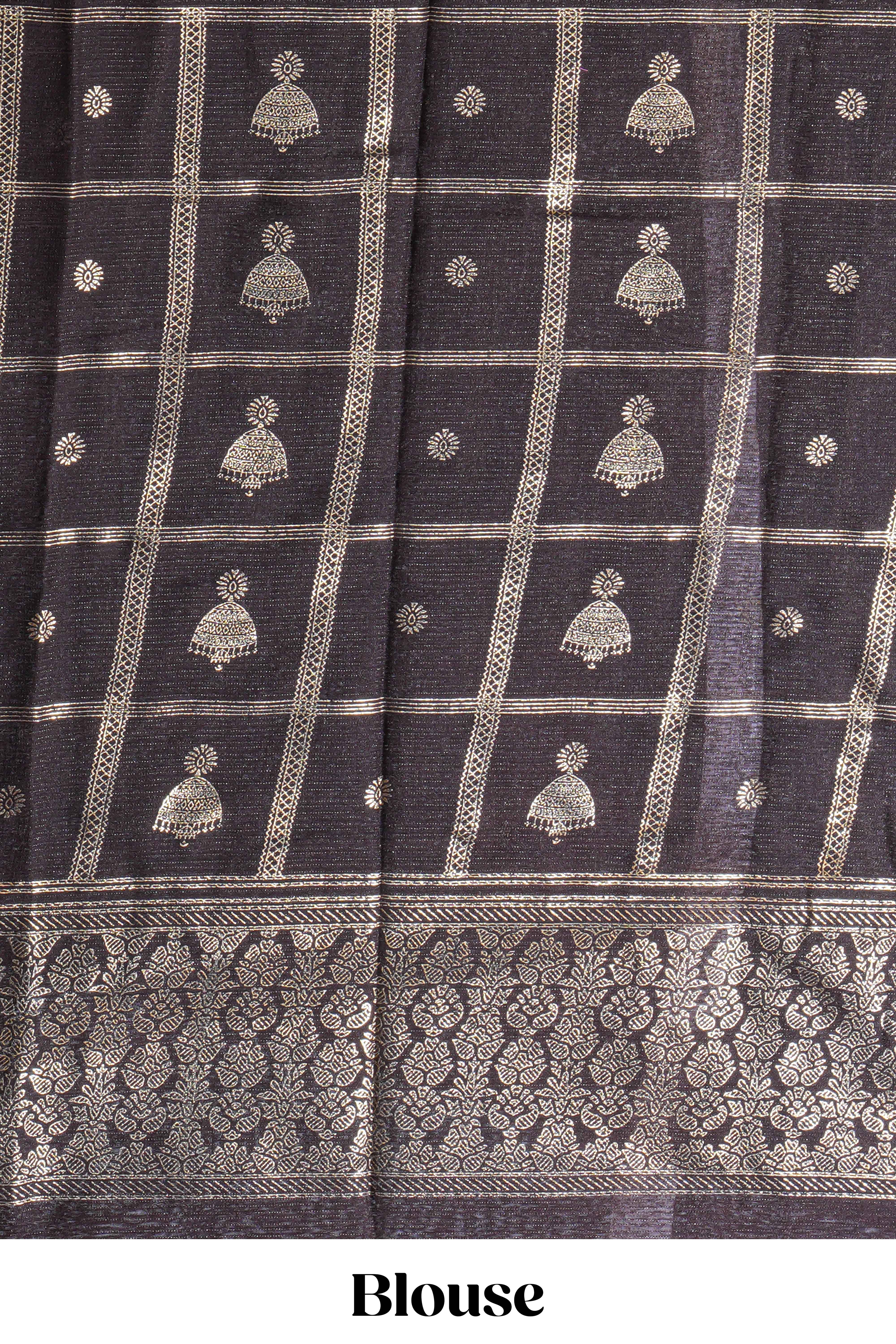 Rust Orange color budget silk saree with contrast foil print border and contrast pallu along with contrast blouse piece
