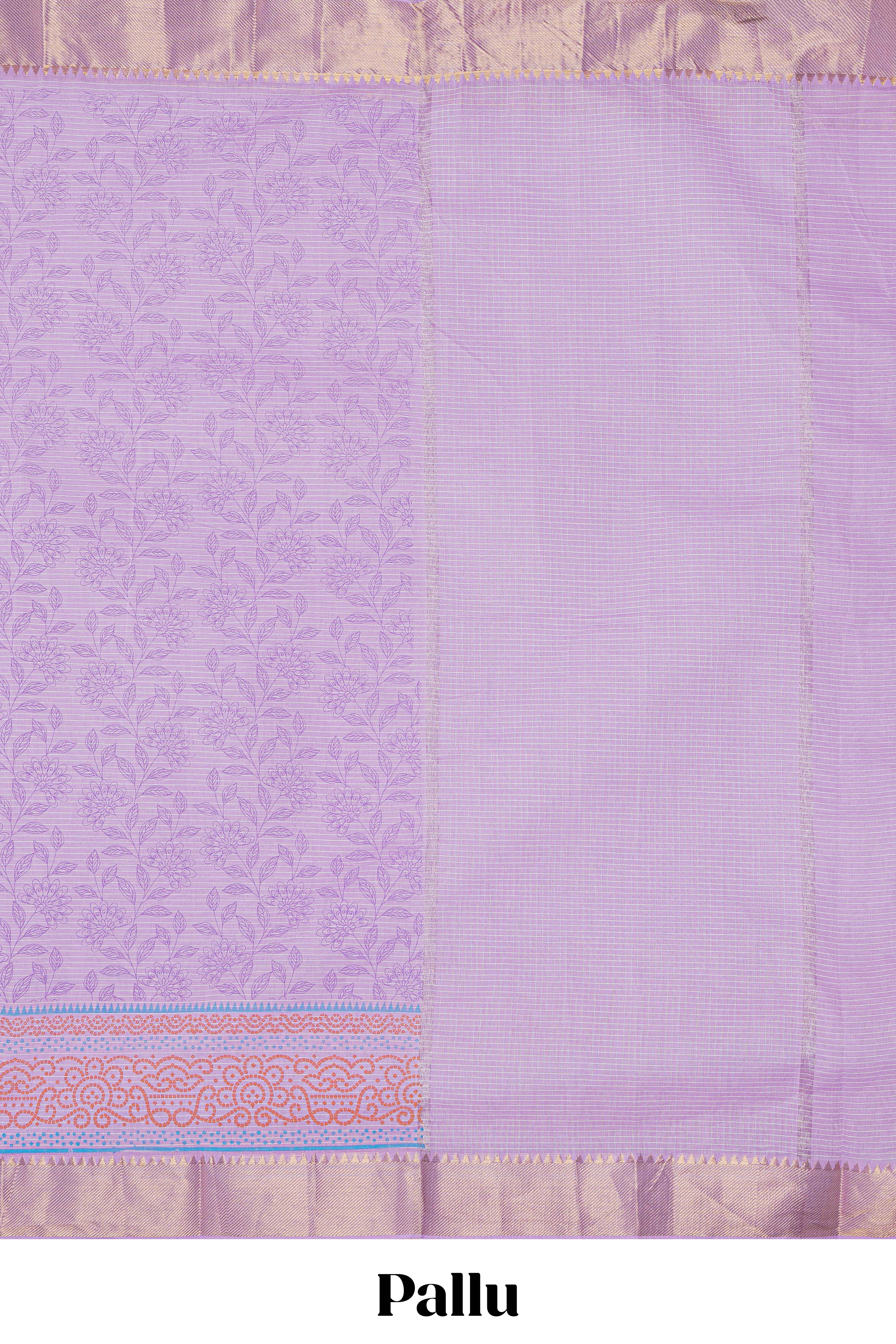 Lavender striped floral design chirala cotton saree with self zari border and matching blouse