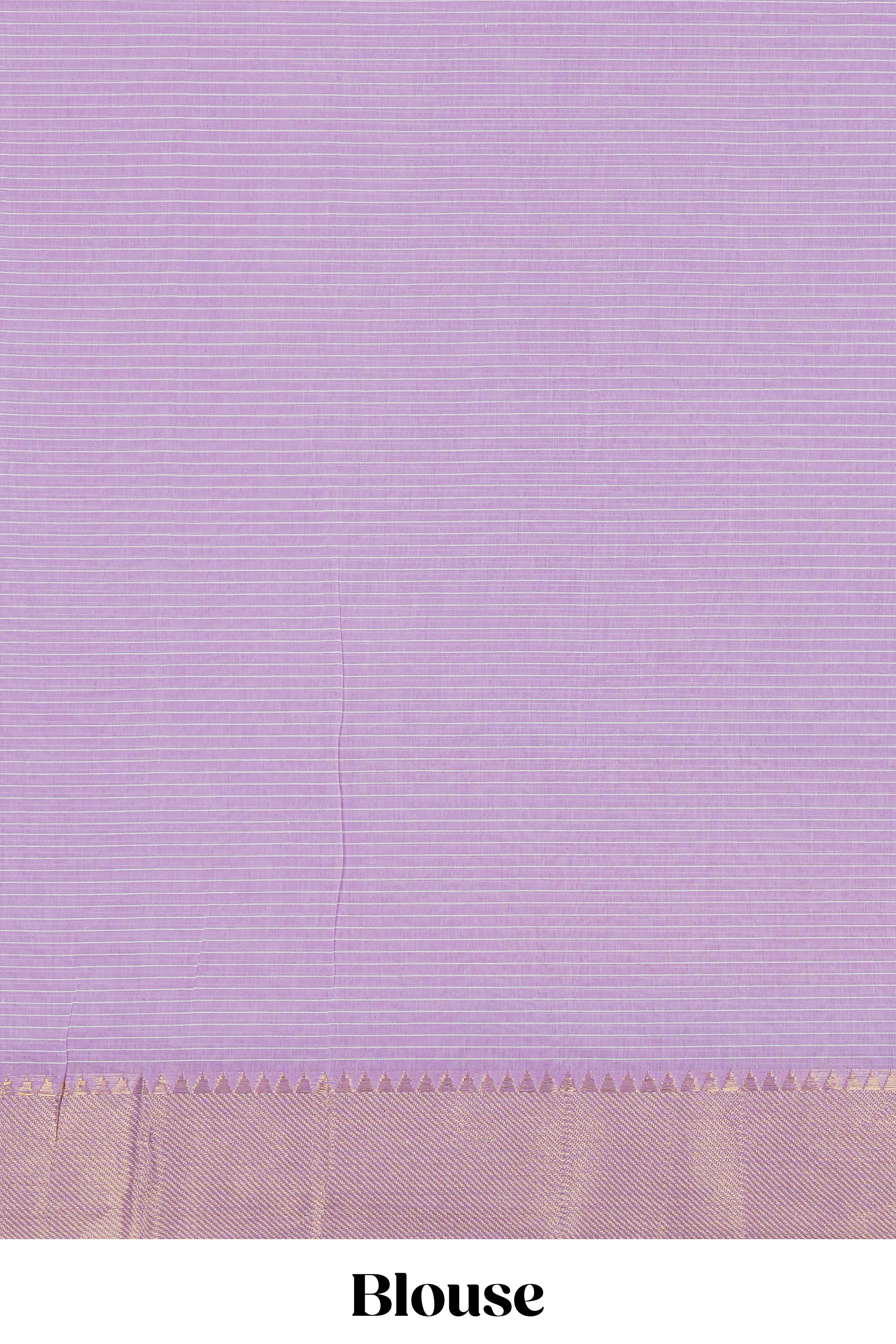 Lavender striped floral design chirala cotton saree with self zari border and matching blouse