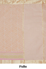Peach striped floral design chirala cotton saree with self zari border and matching blouse