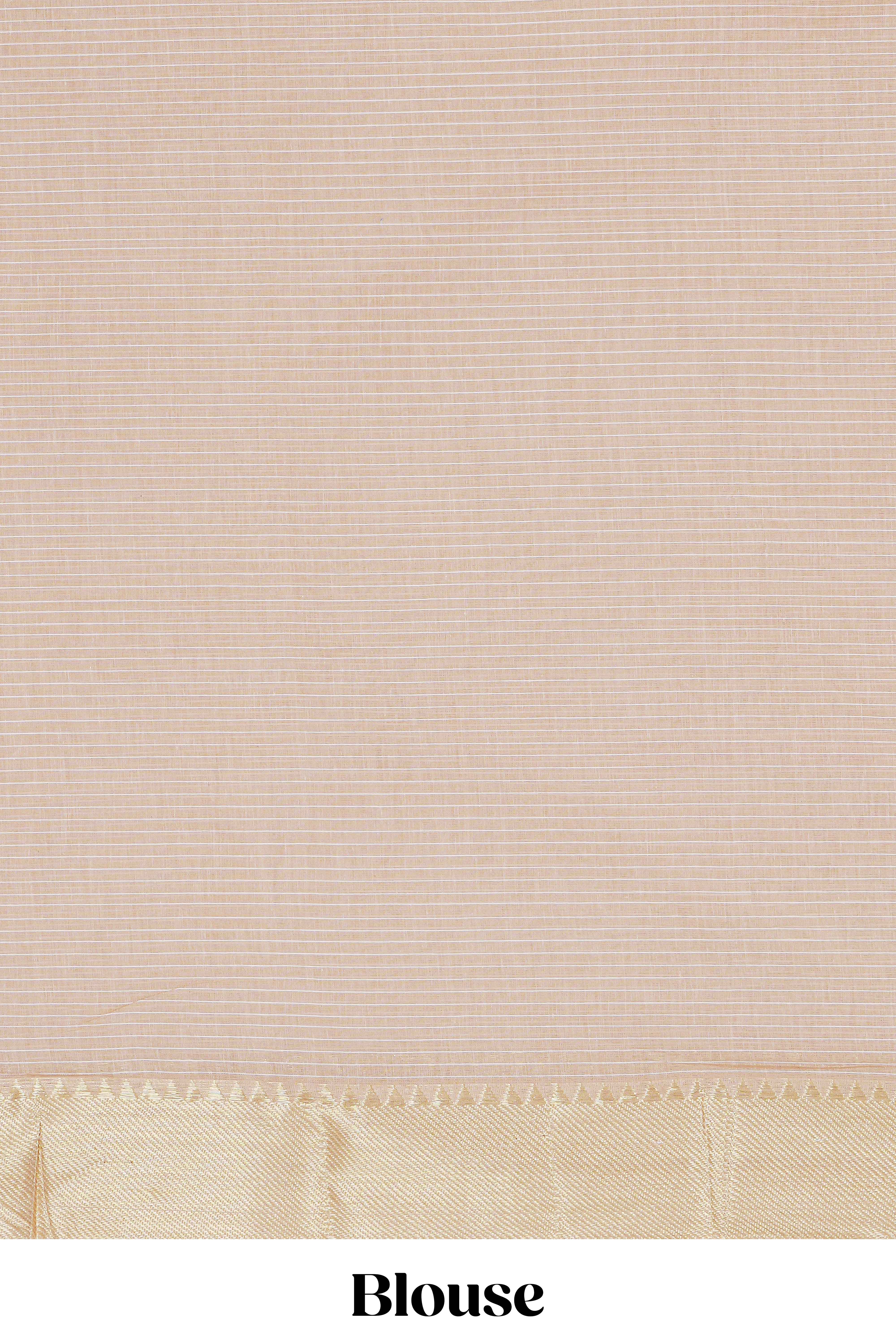 Peach striped floral design chirala cotton saree with self zari border and matching blouse
