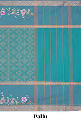 Green floral design chirala cotton saree with contrast border and matching blouse