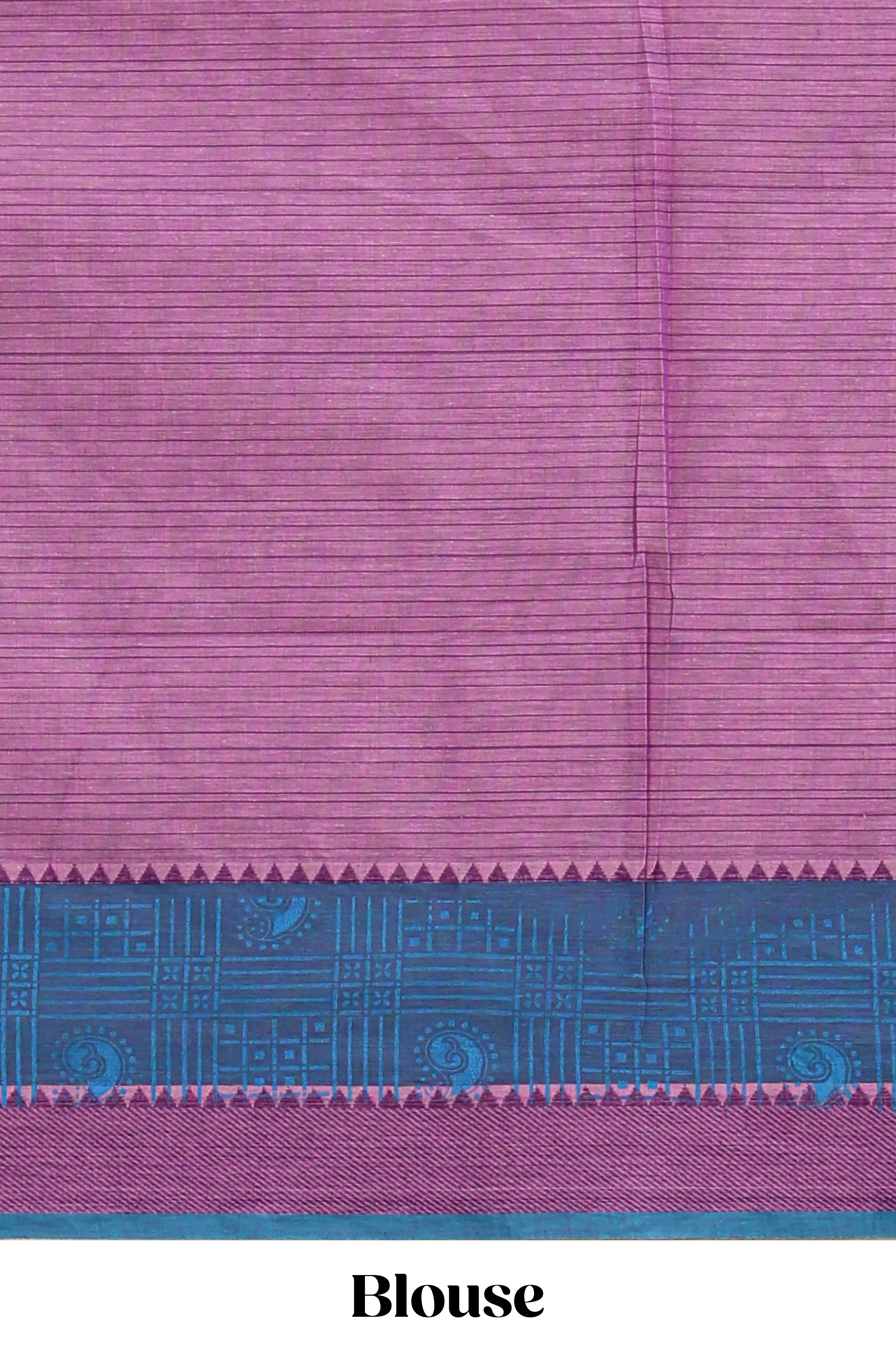 Pink checked floral design chirala cotton saree with contrast border and striped blouse