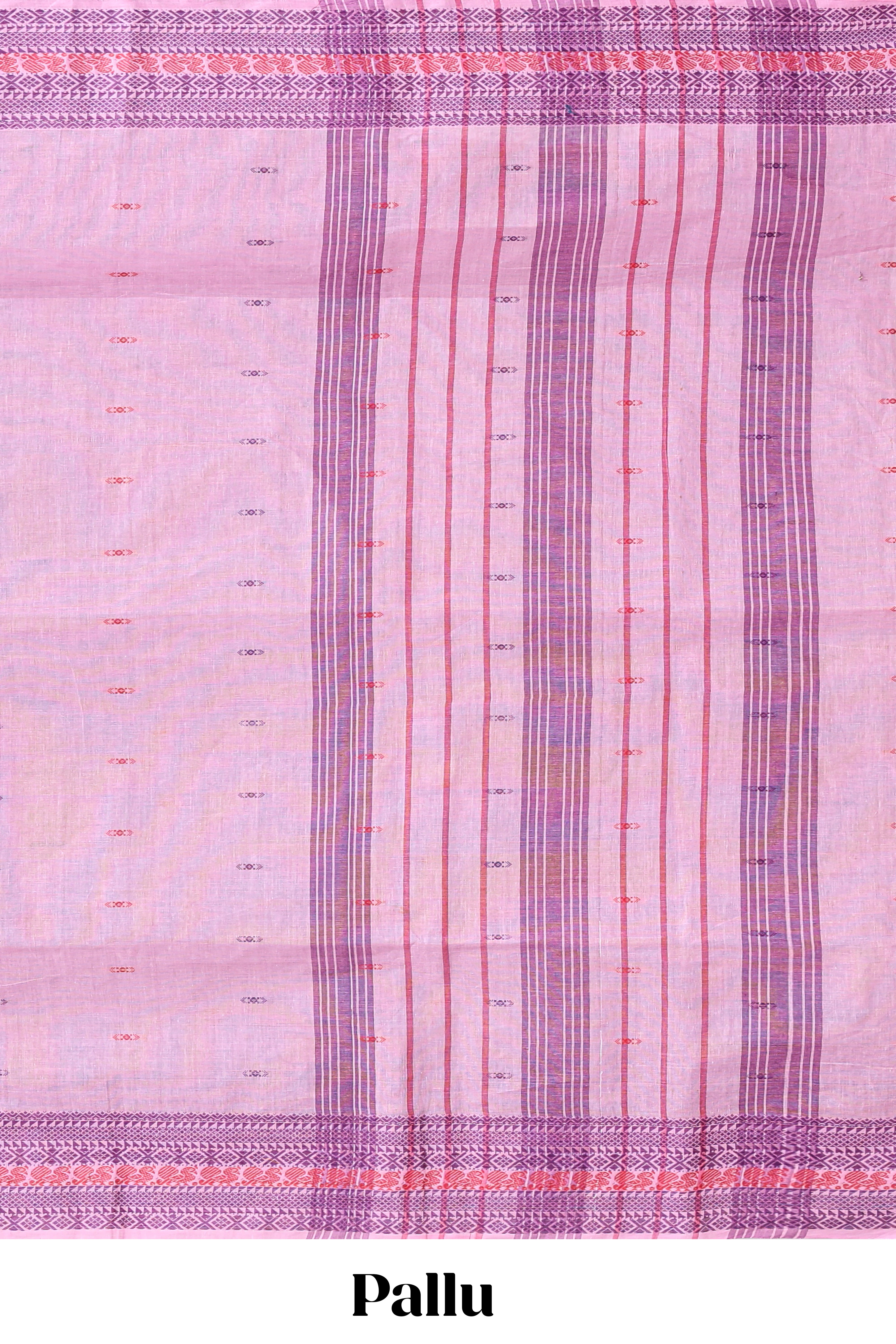 Pink motifs design chirala cotton saree with self border and striped pallu