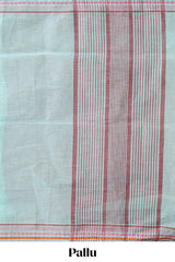 Mint green plain chirala cotton saree with contrast border and striped pallu