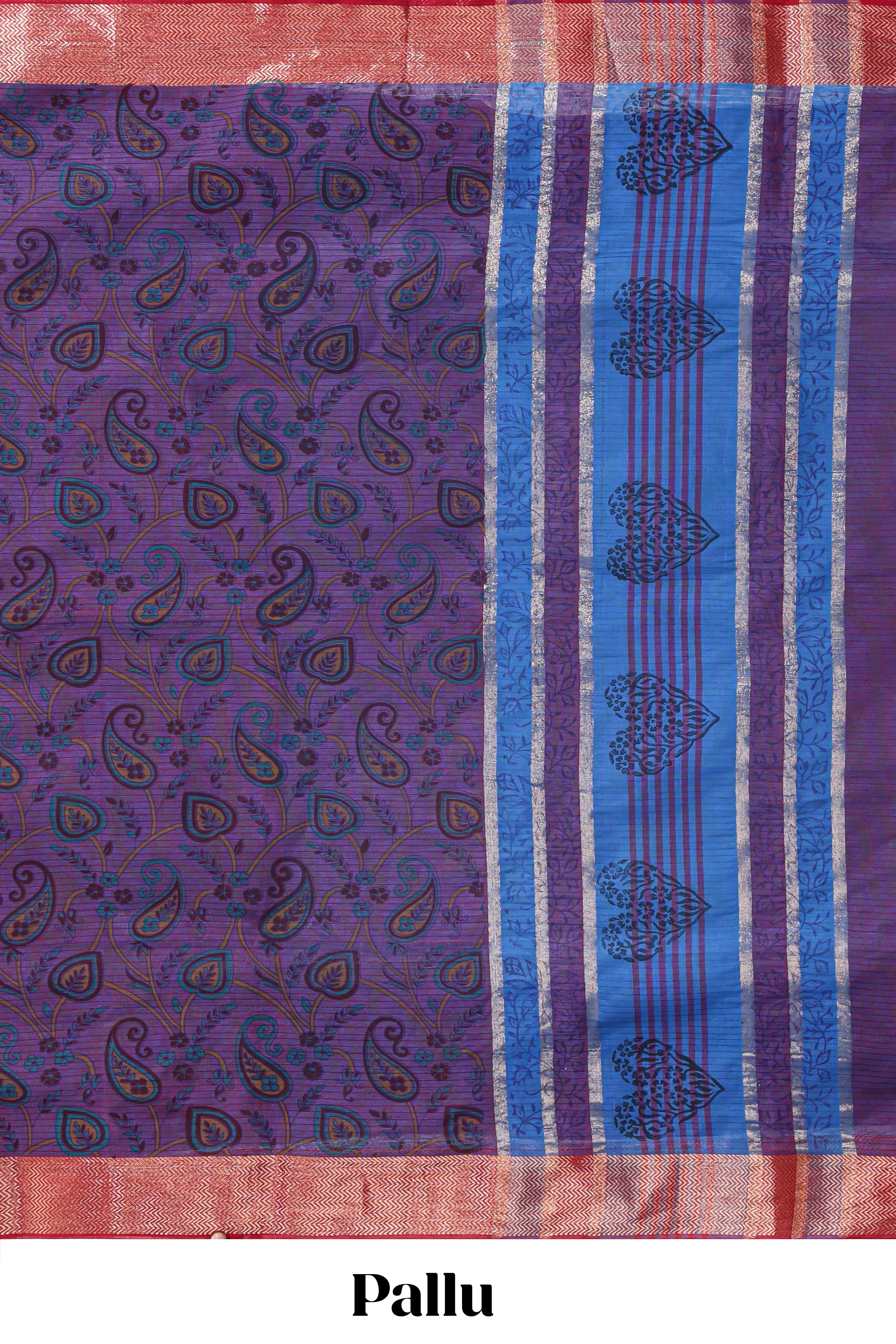 Violet striped motifs design chirala cotton saree with contrast border and motifs blouse