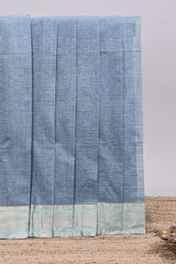 Stone blue striped design chirala cotton saree with contrast border and striped blouse