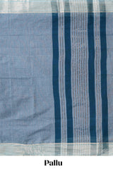 Stone blue striped design chirala cotton saree with contrast border and striped blouse