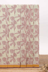 Cream color floral designed chirala cotton saree with contrast border and matching blouse