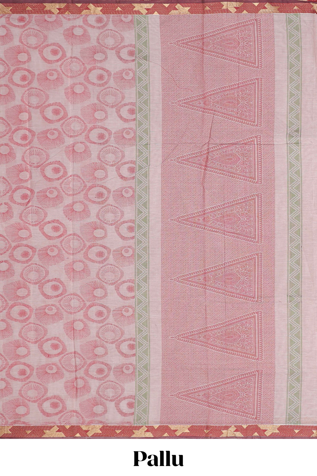 Dusty pink unique designed chirala cotton saree with contrast border and self geometric designed pallu