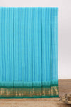 Blue striped chirala cotton saree with contrast zari border and pallu