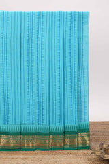 Blue striped chirala cotton saree with contrast zari border and pallu