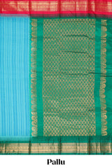 Blue striped chirala cotton saree with contrast zari border and pallu