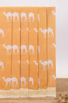 Orange camel motif chirala cotton saree with contrast zari border and blouse