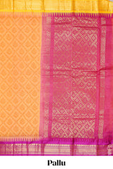 Mango yellow geometric floral design chirala cotton saree with contrast border and zari design pallu