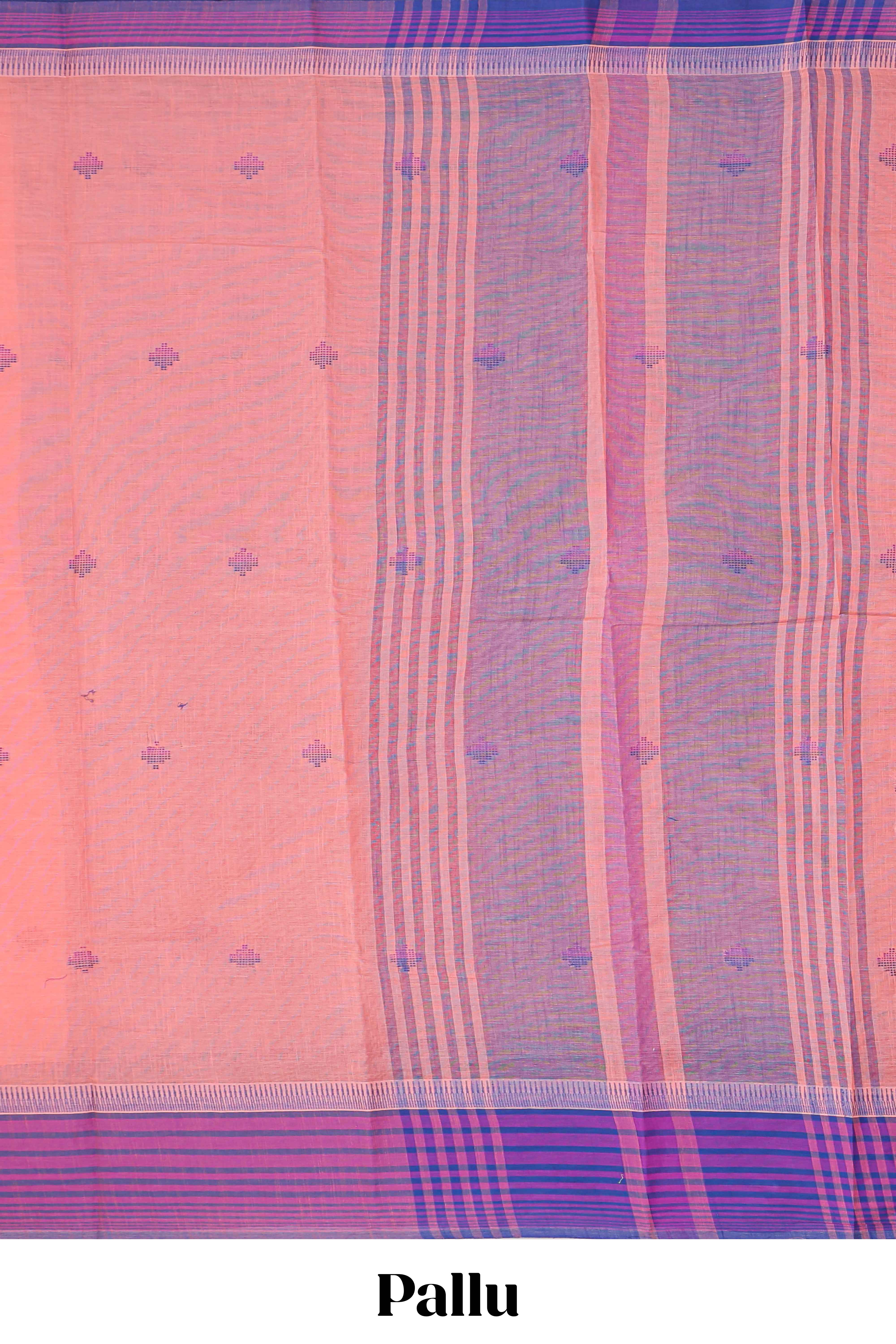 Pink peach design chirala cotton saree with contrast border and blouse