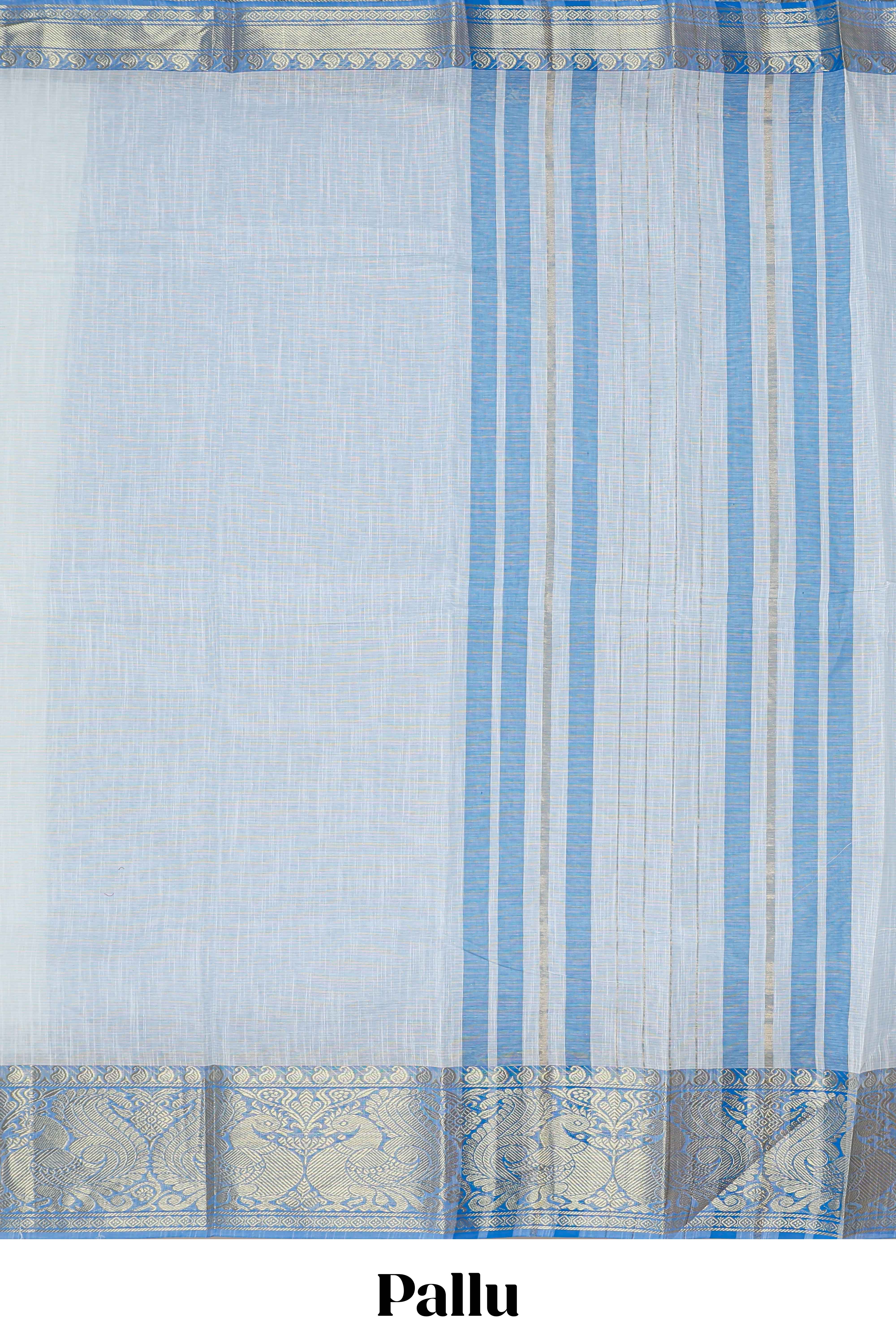 Soft powder blue plain chirala cotton saree with contrast zari border and blouse